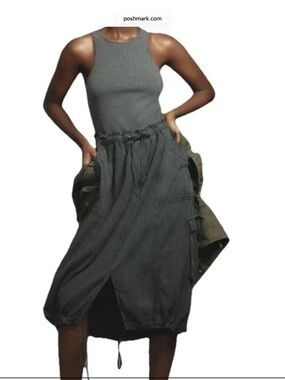 Anthropologie Daily Practice Be Bold Twofer Cargo Midi Tank Dress xs